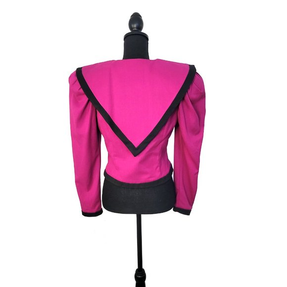 Vintage 1980s Fuchsia  Cropped Jacket with Shoulderpads - Picture 3 of 4